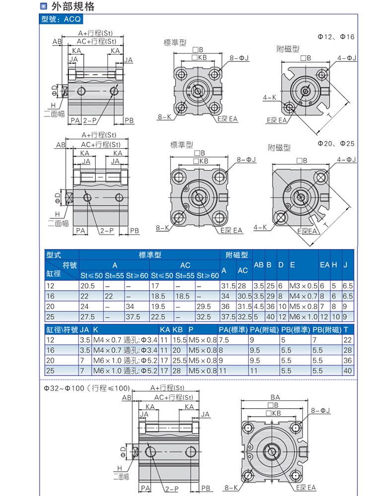 Airtacǵ¿ͱACQ80/100X10*15X20X25X30X35/40X45X50SB