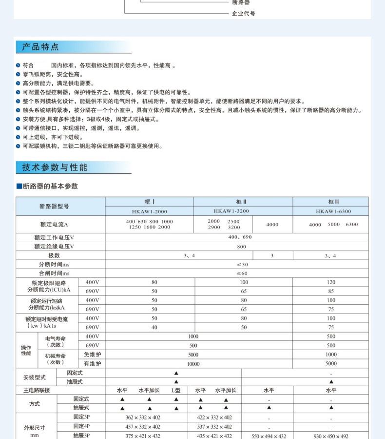 ݺ꿭ʽ·HKAW1-2000/3 1000A 1250A 1600A